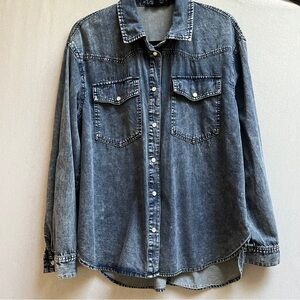 Jane + Delancey Dark Wash Denim Pearl Snap Shirt Sz M